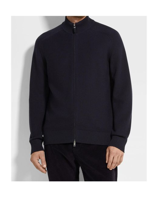 Zegna Blue Zip-Up Cardigan for men