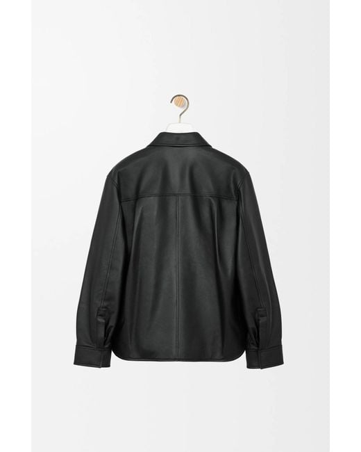 Loewe Black Curved Hem Leather Shirt for men