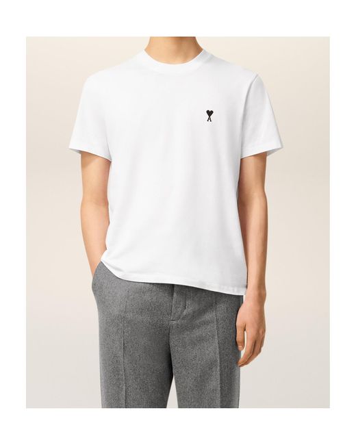 AMI White Ami Logo Embroidered Crewneck T-Shirt for men