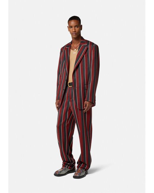 Versace Red Regimental Stripes-Print Single-Breasted Blazer for men