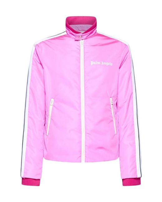 Palm Angels Pink Logo-Print Padded Track Jacket for men