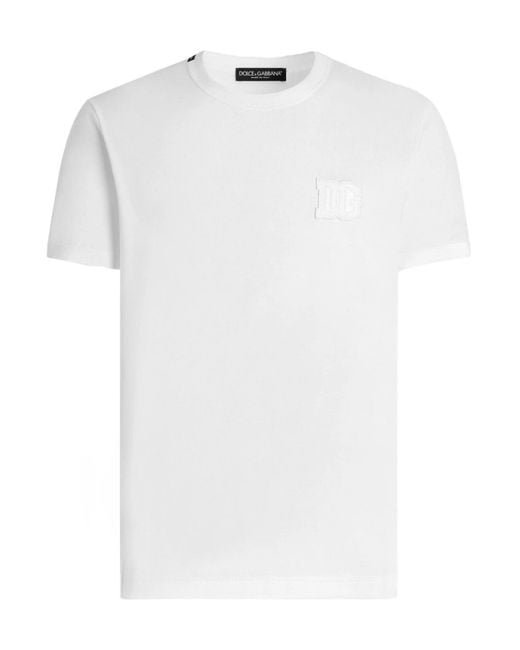 Dolce & Gabbana White Dg Logo Patch Crewneck T-Shirt for men