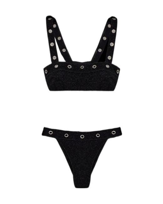 Oseree Black Oséree Grommet Bandeau Bikini Set