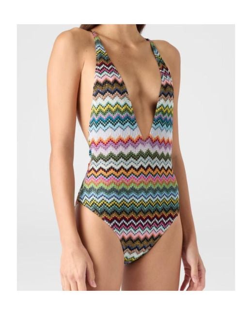 Missoni White Pixel-Effect Zigzag Pattern One-Piece Swimsuit