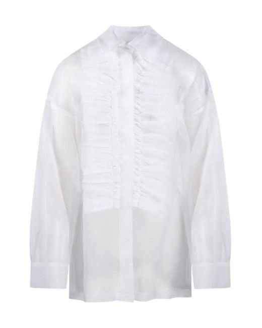 P.A.R.O.S.H. White P.A.R.O..H. Shake Ruffled Front Shirt