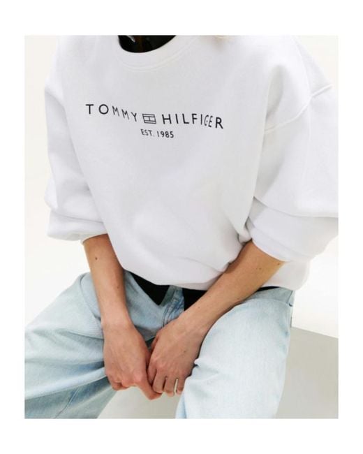 Tommy Hilfiger White Logo-Print Sweater