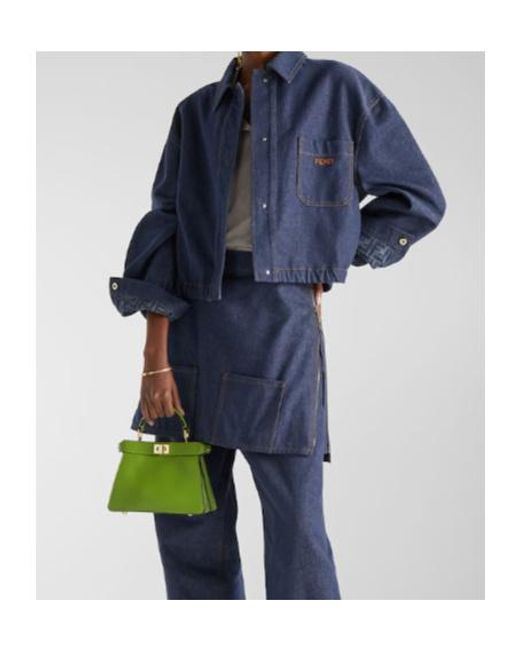 Fendi Blue Ff Reverse Cropped Denim Jacket