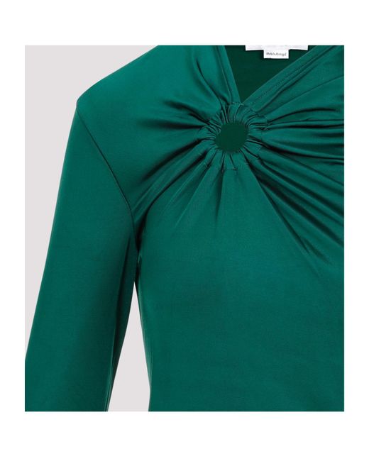 Victoria Beckham Green Pleated Long-Sleeved Blouse