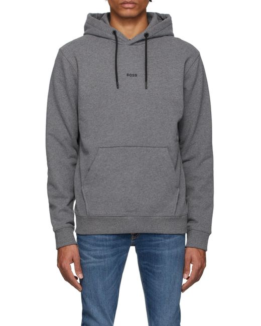 Boss Gray Logo-Print Cotton Hoodie for men
