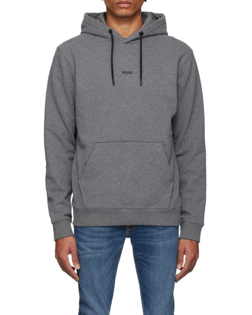 Boss Gray Logo-Print Cotton Hoodie for men