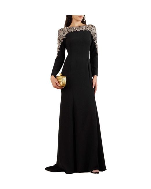 Jenny Packham Black Embellished Jersey Gown