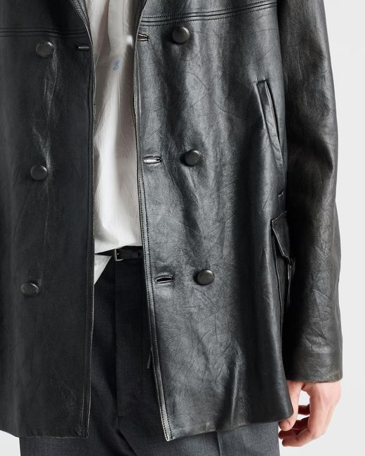 Prada Black Double-Breasted Nappa Leather Caban Jacket for men