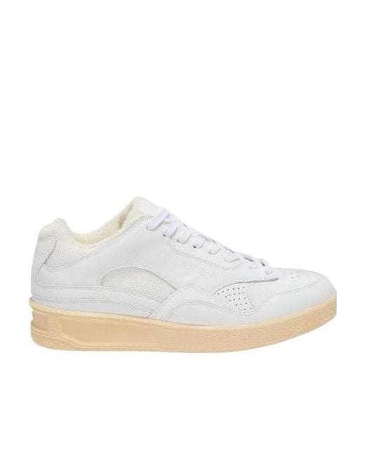 Jil Sander White Round Toe Lace-Up Sneakers for men