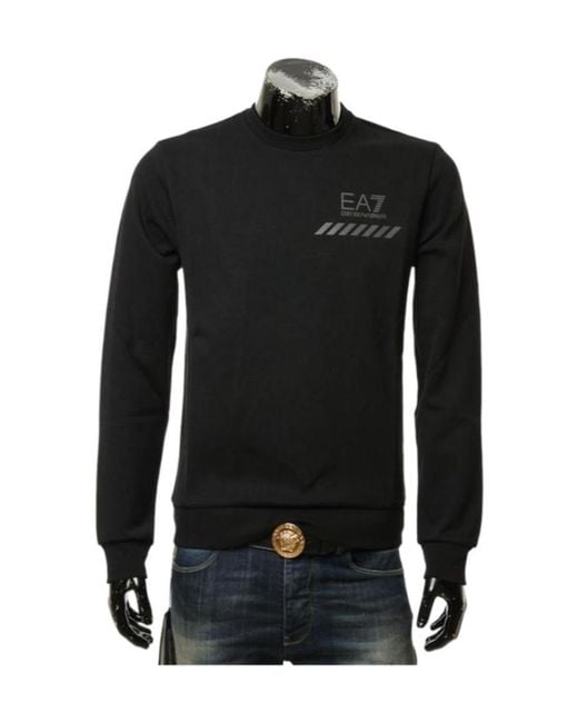 EA7 Black Round-Necked Logo Sweater for men