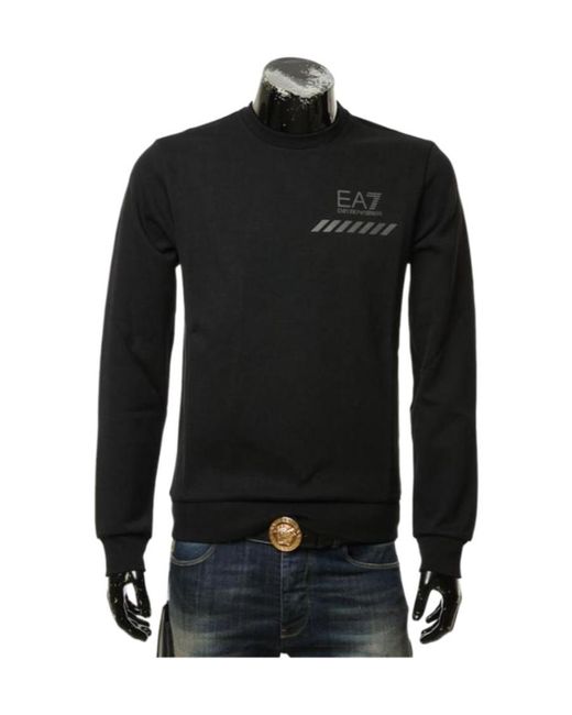 EA7 Black Round-Necked Logo Sweater for men