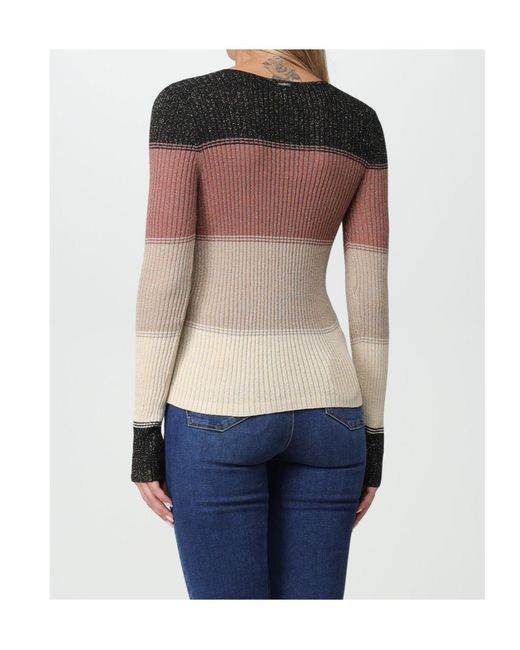 Liu Jo Blue Lurex-Detail Striped Ribbed-Knit Top