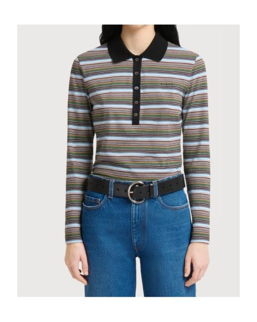 Marni Gray Striped Long Sleeve Polo Top