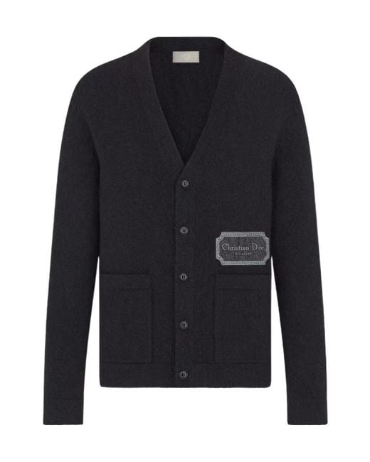 Dior Blue Cashmere Embroidered Letter Cardigan for men