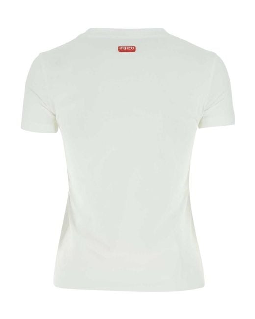 KENZO White Tiger Motif Embroidered Crewneck T-Shirt