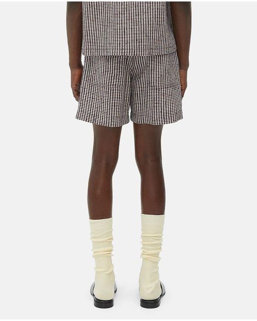 Bottega Veneta Gray Logo Detailed Checkered Shorts for men