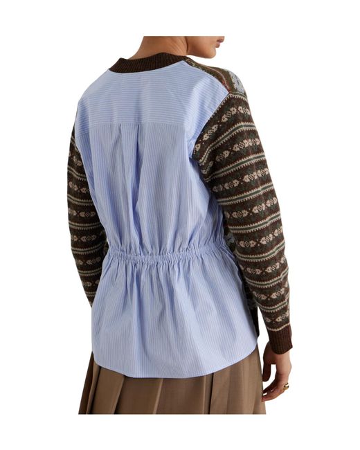 Sea Multicolor Ciara Striped Cotton-Poplin And Fair Isle Wool Sweater