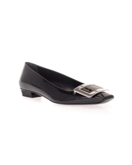 Roger Vivier Black Buckle Patent Flat Shoes