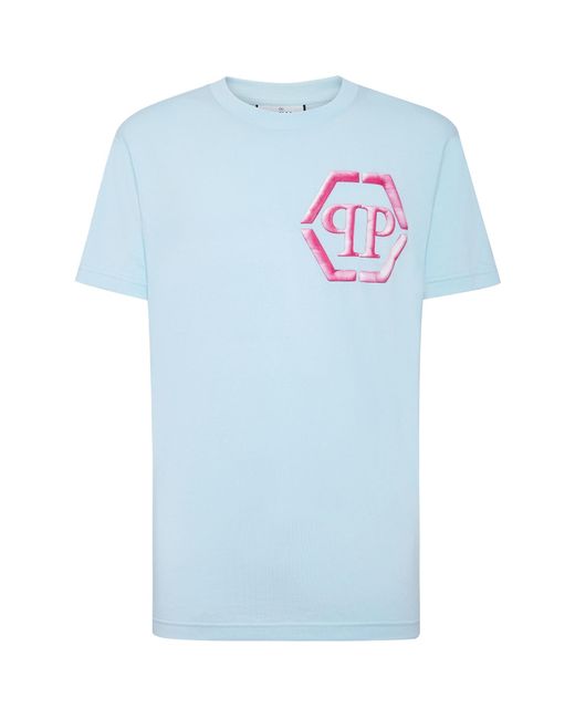 Philipp Plein Blue T-Shirt With Round Neck And Short Sleeves for men