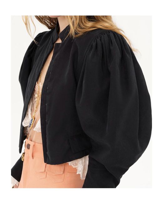 Chloé Blue Chloé Puff-Sleeve Cropped Jacket