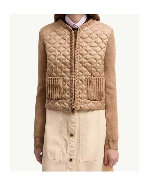 Moncler Natural Geometric-Quilted Padded Zip-Up Cardigan