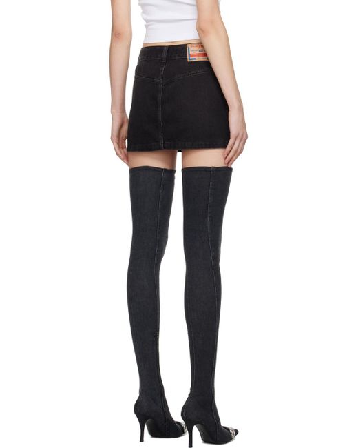 DIESEL Black De-Ron Logo Patch Denim Mini Skirt