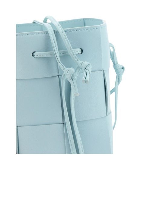 Bottega Veneta Blue Mini Cassette Leather Bucket Bag