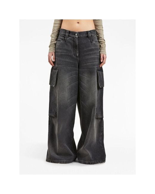 Palm Angels Gray Wide Denim Parachute Jeans