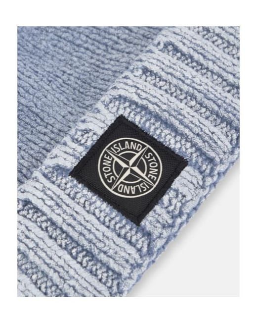 Stone Island Blue Ribbed Logo-Patch Beanie Hat for men