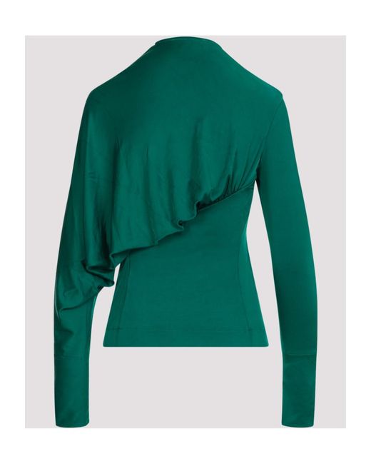 Victoria Beckham Green Pleated Long-Sleeved Blouse
