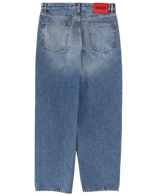 Boss Blue Hugo Logo Patch Straght Leg Jeans for men