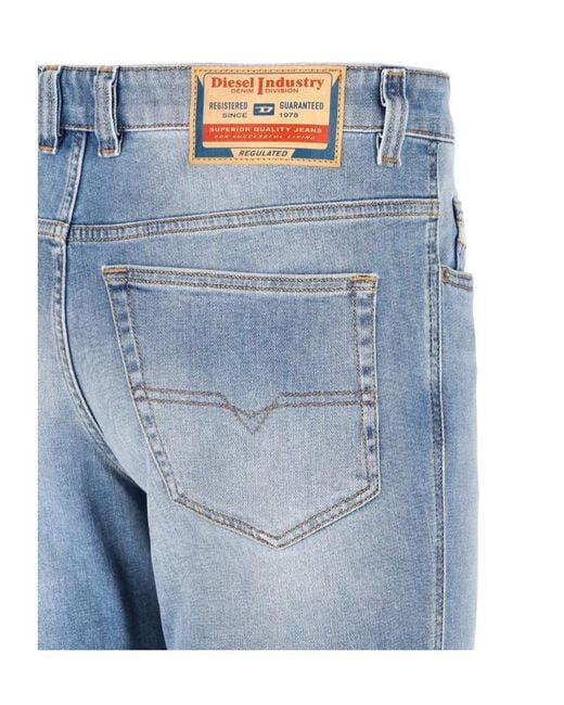 DIESEL Blue Logo Patch Straight-Leg Jeans for men