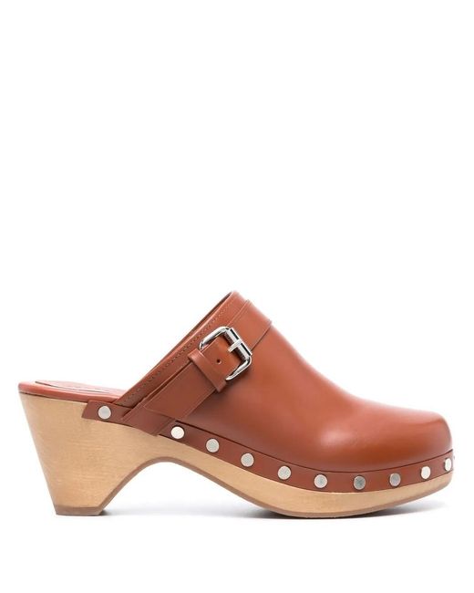 Isabel Marant Brown Stud-Embellished Mid-Heel Mules