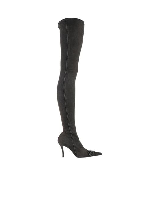 DIESEL White Denim Over-The-Knee Boots