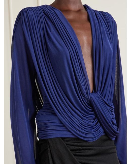 Christopher Esber Blue Ripple Draped Jersey Blouse