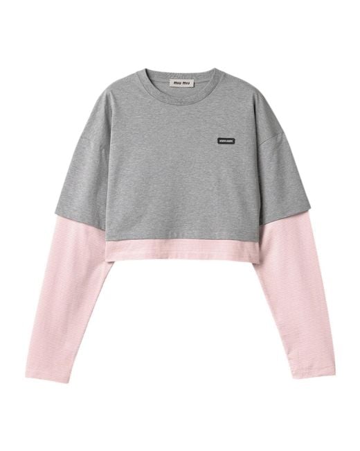 Miu Miu Gray Cotton Jersey T-Shirt