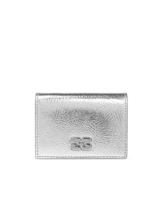 Ganni Gray Logo Plaque Bou Flap Card Holder