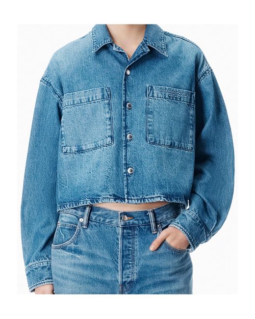 Alexander Wang Blue Cropped Long Sleeve Shirt