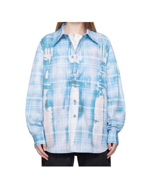 ANDERSSON BELL Blue Trompe L'Oeil Printed Check Shirt for men