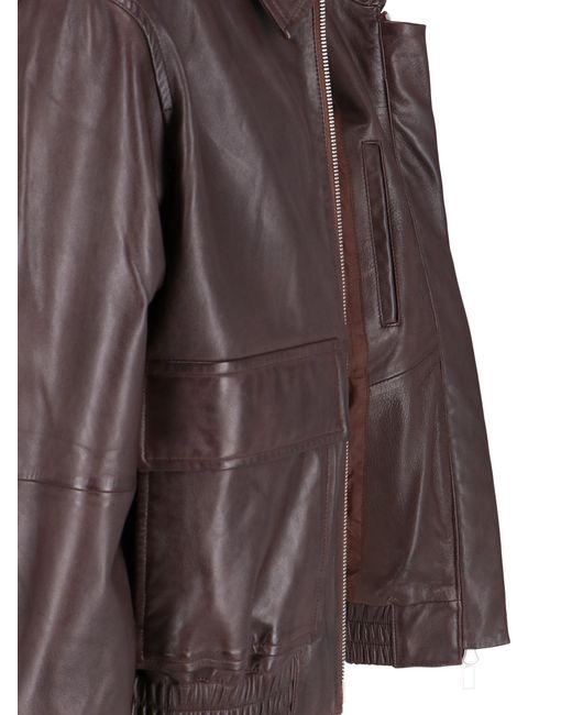Studio Nicholson Brown Piston Leather Zip-Up Jacket for men