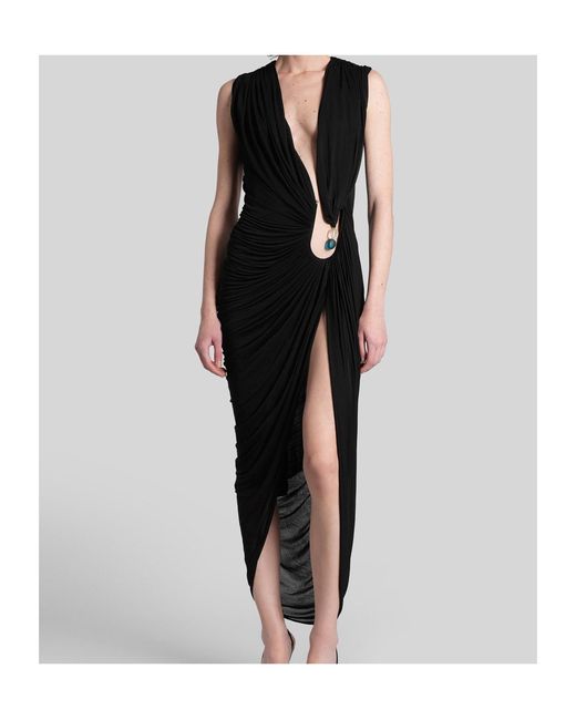 Christopher Esber Black Ruched Stone-Embellished Dress