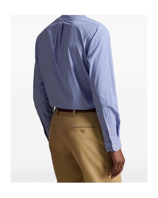 Polo Ralph Lauren Blue Checked-Pattern Logo-Embroidered Shirt for men