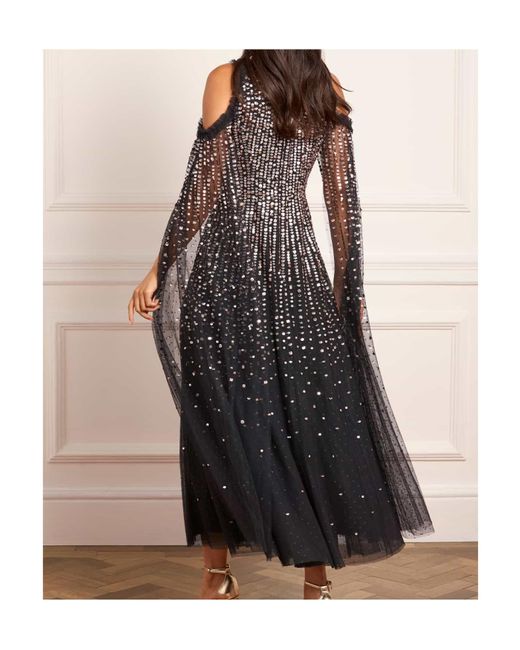 Needle & Thread Women's Black Moonlight Cape-Detail Midi Dress