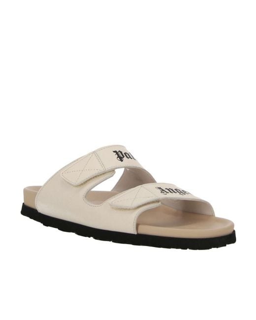 Palm Angels White Logo Printed Double Strap Sandals for men