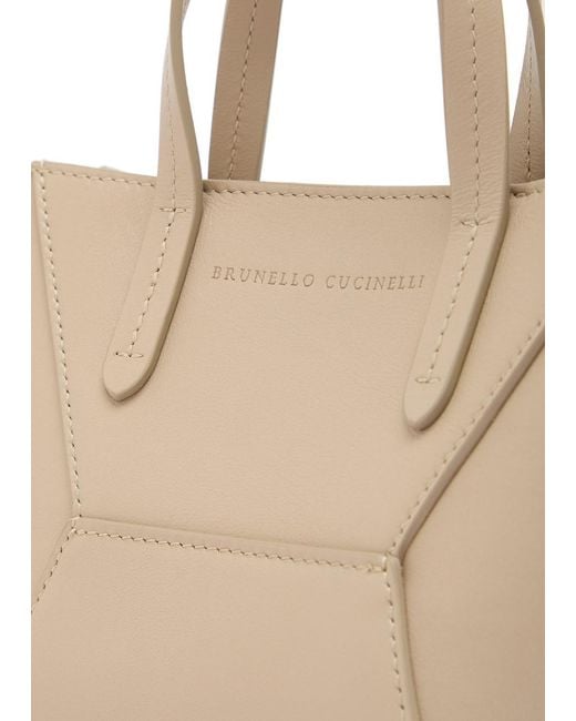 Brunello Cucinelli White Bead Mini Leather Tote Bag