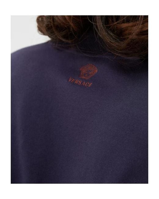 Versace Blue Logo-Embroidered Crewneck Jumper